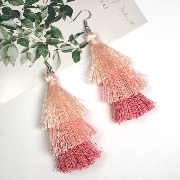 Multicolored Tiered Tassel Dangle Earrings (Light) - Picture 4 of 4